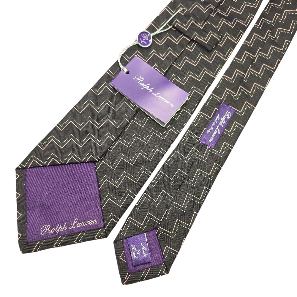 NWT Ralph Lauren Purple Label Black Pink Geometric Silk Tie